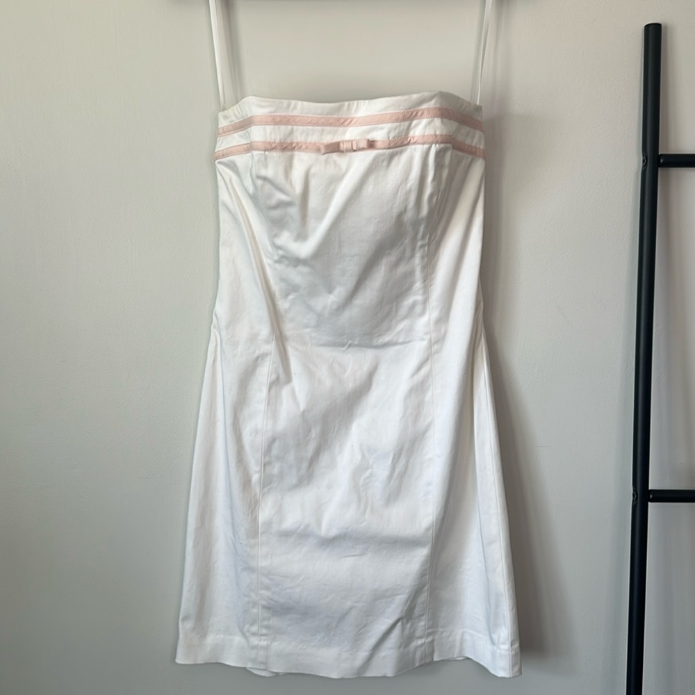 Vintage Robin Jordan White Pink Bow Front Mini Dress